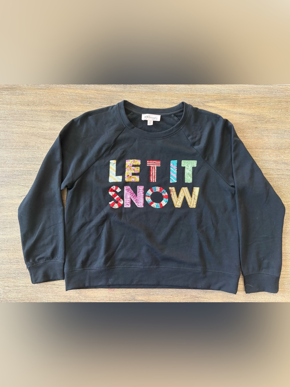 Philosophy Let It Snow Sequin Sweatshirt Black Holiday Christmas Size Large